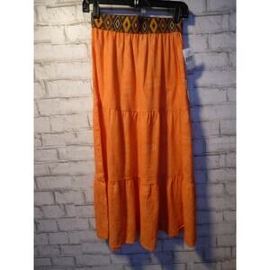 WET Swimwear Orange Linen Boho Maxi Skirt Swim Beach Cover Up XS NEW